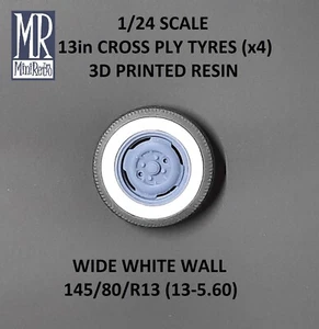 Wide White Wall Tyres (x4) 1/24 Scale Resin - MiniRetro - Bild 1 von 5