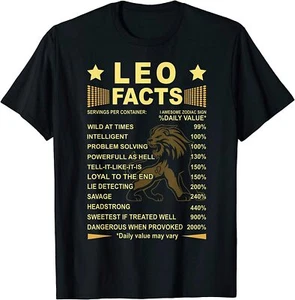 NEW Leo Facts Zodiac Funny Leo Birthday Gift Men Women T-Shirt - MADE IN USA - Picture 1 of 12