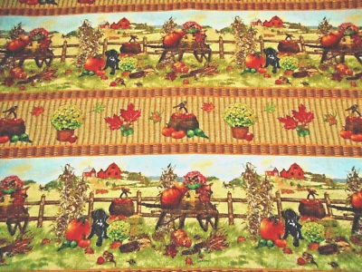 Autumn Fabric Half-Yard Harvest Farm Puppy Dog Stripe Giordano Studios Cotton #C - Image 1 of 2