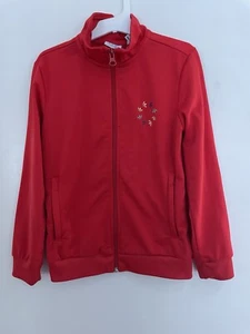 adidas Kid Boys Solid Red Colorful Logo Polyester Full Zip Long Sleeve Jacket XS - Picture 1 of 7