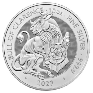 2023 U.K. 10 Pound 10 oz Silver Tudor Beast Bull of Clarence Brilliant Uncirc... - Picture 1 of 2
