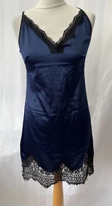 Marineblau Baumwollmischung Spitzenbesatz Träger Nachthemd Größe A Damen - Bild 1 von 12