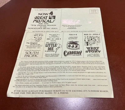 VTG Great Musicals for 1975-76 Season Downtown Music Hall, Houston, Texas - Image 1 of 2