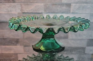 Fenton Ruffled Candle Plate Green 6.5" Diameter - Picture 1 of 7