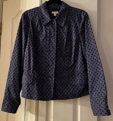 Chaqueta Blazer Charter Club Para Mujer Talla L Azul Marino Estampado Mezcla Algodón EC Foto 1 de 3