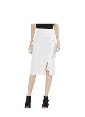 Saia lápis Vince Camuto feminina marfim com babados comprimento do joelho XS boho fenda elástica - Imagem 1 de 4