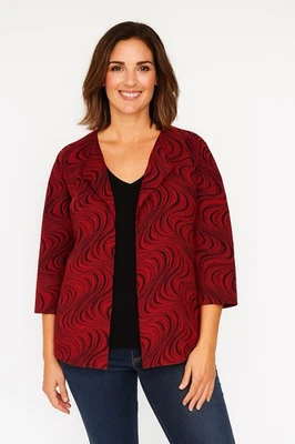 New Easywear Chicos Rojo Swirl Red 3/4 Jacket Blazer Abstract  Art Slinky Size 1 - Image 1 of 4