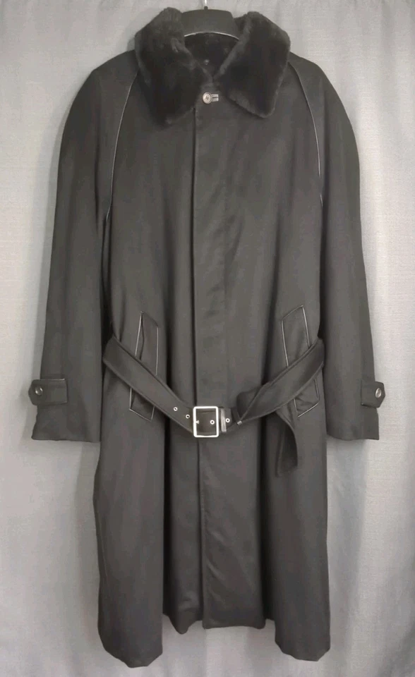 Brioni Para Hombres 56 Negro Cachemira Bremberg Cuero Seda Cuello de Piel Extraíble + Forro Foto 1 de 4