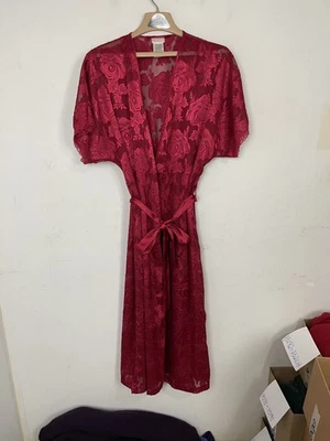 Secret Treasures Para Mujer M Rojo Floral Repujado Satén Bata Corbata Cintura Larga Foto 1 de 4