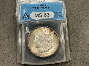 1878-S 7/8 TF VAM-37 Morgan Dollar ANACS MS63 KOSTENLOSER VERSAND Randtönung - Bild 1 von 6