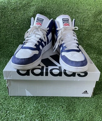 ADIDAS HOOPS 3.0 MID LACE BASKETBALL MEN SHOES - WHITE/BLUE -SIZE UK 7- WITH BOX - Image 1 of 4