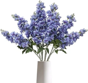 DuHouse 5PCS Delphinium Artificial Flowers Larkspur Silk Dark Purple  - Picture 1 of 6