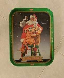 Vassoio Coca Cola Verde Con Babbo Natale Vintage - Foto 1 di 1