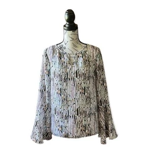 Waverly Grey Liberant artsy art to wear pullover keyhole bell sleeve Top s boho - Picture 1 of 8