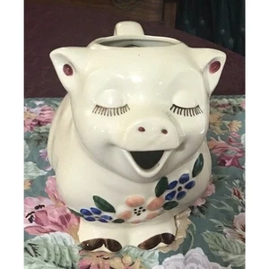 Vintage handbemalt Shawnee Keramik Smiley Schwein Krug 7,63" x 8" x 5,5" - Bild 1 von 5