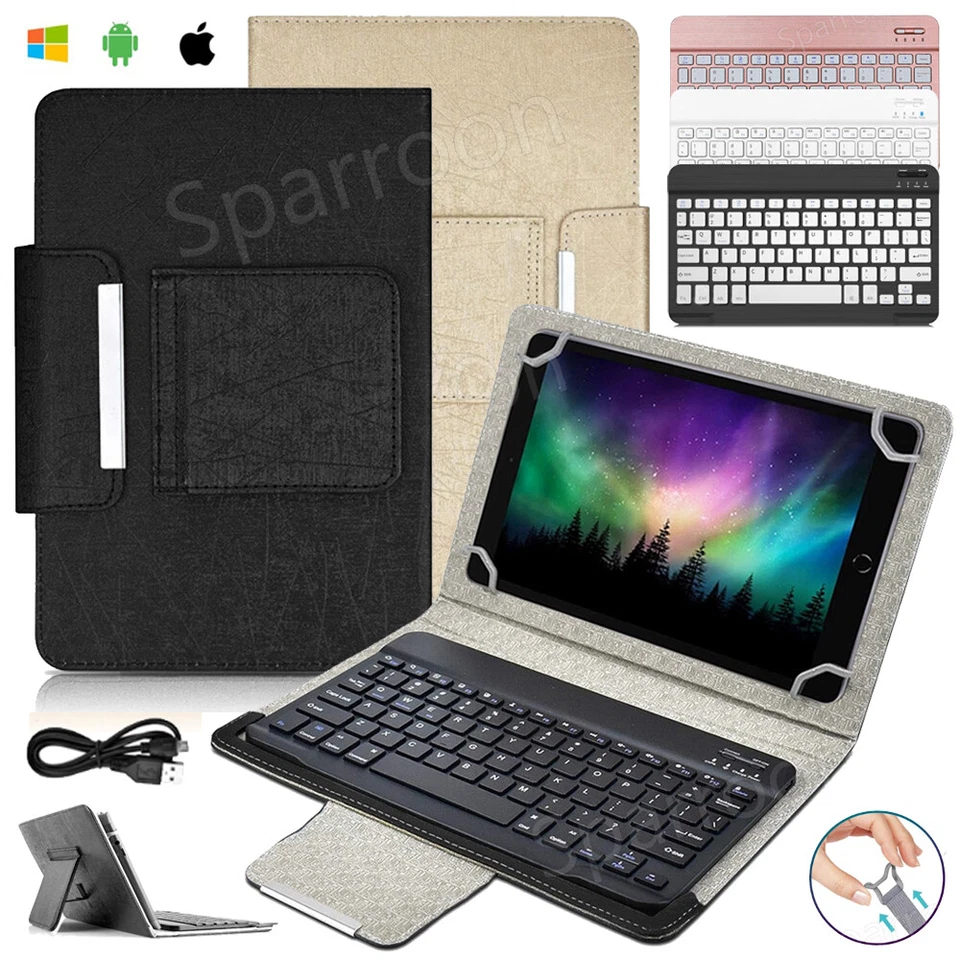 10" 10.1" inch Universal Bluetooth Keyboard Case Cover For IOS Android Tablet PC - Image 1 of 4