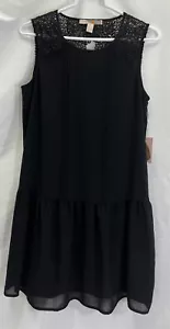 Forever 21 szS Black Sleeveless Drop waist Shift Dress lace detail lined zip bac - Picture 1 of 7