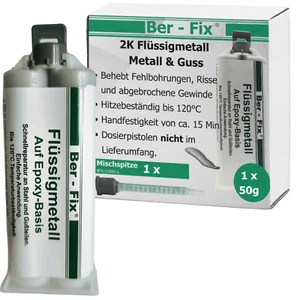 Ber-Fix 2K Flüssigmetall hitzebeständig 120°C 50g + 1 Spitze Metallkleber - Bild 1 von 9
