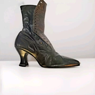 古董维多利亚女式纽扣靴鞋黑色 E.P. REED Rochester NY 5-6 — 第 1/4 张图片