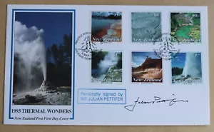 THERMAL WONDERS 1993 NUEVA ZELANDA FDC FIRMADO POR EL PERIODISTA DE TELEVISIÓN JULIAN PETTIFER - Imagen 1 de 2