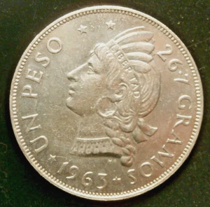 1963 DOMINIKANISCHE REPUBLIK (SANTO DOMINGO) AU/ UNC. SILBER PESO S-997-C - Bild 1 von 2