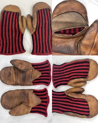 GUANTES DE COLECCIÓN AÑOS 40 50 PARA HOMBRE LANA RICA PIEL DE CABALLO CUERO RAYAS GUANTES Foto 1 de 4