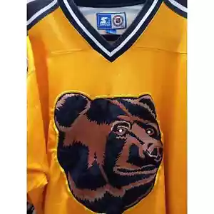 Boston Bruins 90s STARTER Pooh Bear jersey L gold alt NHL hockey vintage - Picture 1 of 9