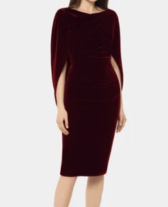 BETSY & ADAM Women Short Velvet Drape Back Red Wine Size 14 - Picture 1 of 4