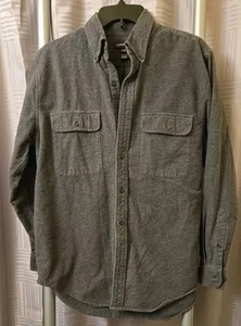 Lands' End Mens Chamois Flannel Button Down Shirt Sz Med 15-15.5 Gray Thick - Picture 1 of 7