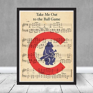 Vintage Chicago Take Me Out Ball Game Sheet Music Logo Decor Baseball Gift Art - Picture 1 of 3