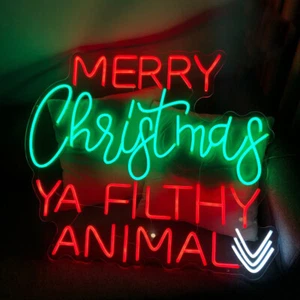 LED Xmas Decor Neon Light Letter Sign Merry Christmas Ya Filthy Animal Dimmable - Picture 1 of 6