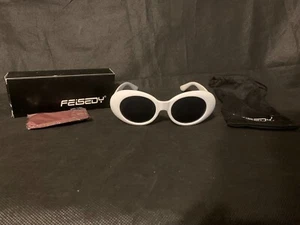 FEISEY Sonnenbrille weiß oval Clout Brille für Damen Herren Retro rund trendiger Rand - Bild 1 von 5