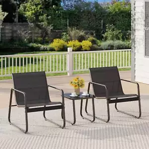 3 Pieces Outdoor Bistro Table And Chairs Set With Glass Table Patio Chairs Set - Picture 1 of 8