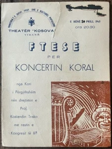 1945, WW2, Theater KOSOVA, Tirana, Albania, Performance Program, Invitation - Picture 1 of 2