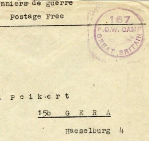 GB Leics Segunda Guerra Mundial Cubierta Super *167 POW CAMP* Violeta CARRIL SOMBREADO Cachet Alemania MZ230 - Imagen 1 de 6