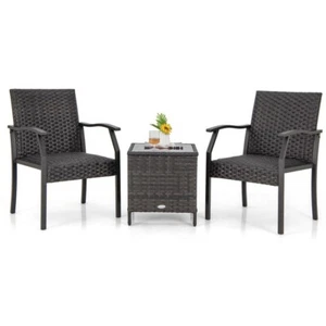 3Pcs Modern Wicker Outdoor Patio Furniture Set Rattan Patio Chairs Coffee Table - Picture 1 of 11