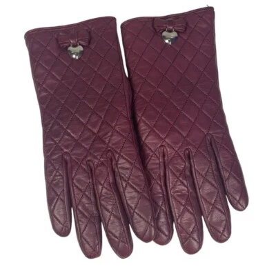 Guantes Coach Acolchados Cuero Lazo Corazón Forrados Lana Color Jerez Vino Talla 7 Foto 1 de 4