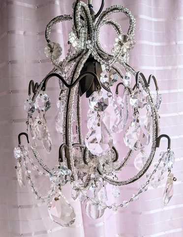 Vintage Petite Beaded Crystals  Brass Chandelier Small - Closet Nursery Cover