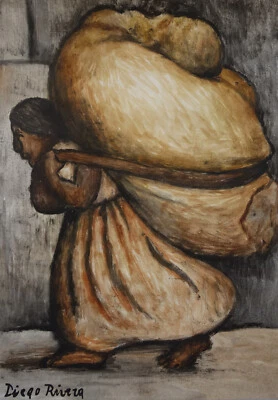 Rara pintura de retrato fina única, firmada por Diego Rivera, con certificado de autenticidad Foto 1 de 4