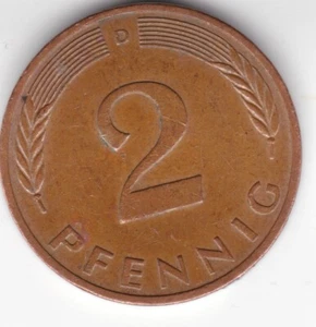 BRD 2 Pfennig Buchstabe D 1980 Kursmünze - Bild 1 von 2