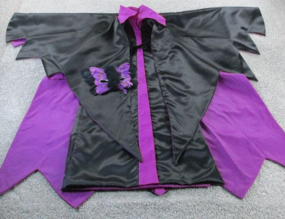 DE COLECCIÓN Disfraz Capa Adulto Grande Negro Púrpura 3 Piezas Máscara Bruja Drácula Maléfica Foto 1 de 4