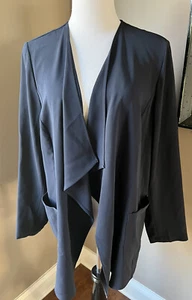 Chaqueta abierta frontal Marina Rinaldi Navy Crepe Waterfall con bolsillos de parche talla 18 - Imagen 1 de 4