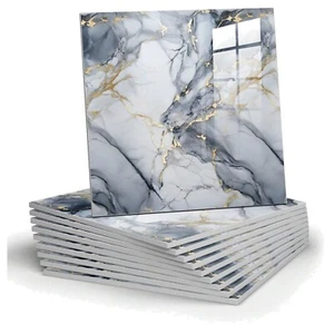 10pcs Blue and Gold Marble Peel and Stick Backsplash Waterproof Wall Panels Tile - Picture 1 of 10