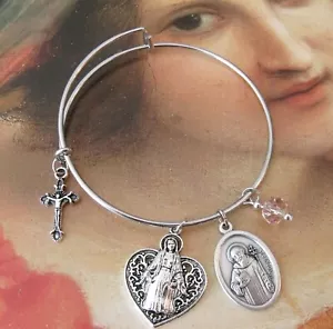 Nuevo Brazalete Católico María Corazón Medalla San Benito Melocotón Cristal Cuentas Pulsera #c - Imagen 1 de 7