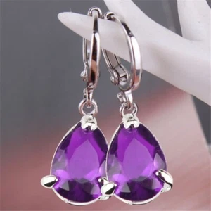 Bezaubernde 925 Silber Wassertropfenschliff Amethyst Ohrhänger Hochzeit Schmuck - Bild 1 von 4
