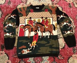 Polo sportiva vintage Millers taglia M equitazione cavallo cane caccia nonno maglione BE - Foto 1 di 9