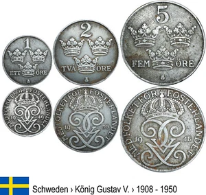 KMS Schweden König Gustav V.  _1908 - 1950_ LOT (Eisenmünzen) - Picture 1 of 1