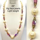 Vtg Pearl Iridescent Elongated Faceted Pink Beads Mid Century 23