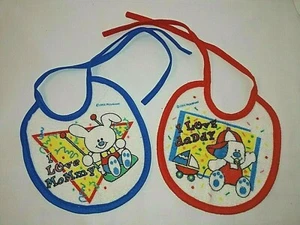 Baby Boy 2 Bibs Vtg Playskool 1991 I Love Mommy I Love Daddy Fabric Ties  - Picture 1 of 5