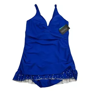 NWT Profile By Gottex Royal Blue One Piece Skirted Swimsuit Eyelet Plus Sz 22W - Picture 1 of 16